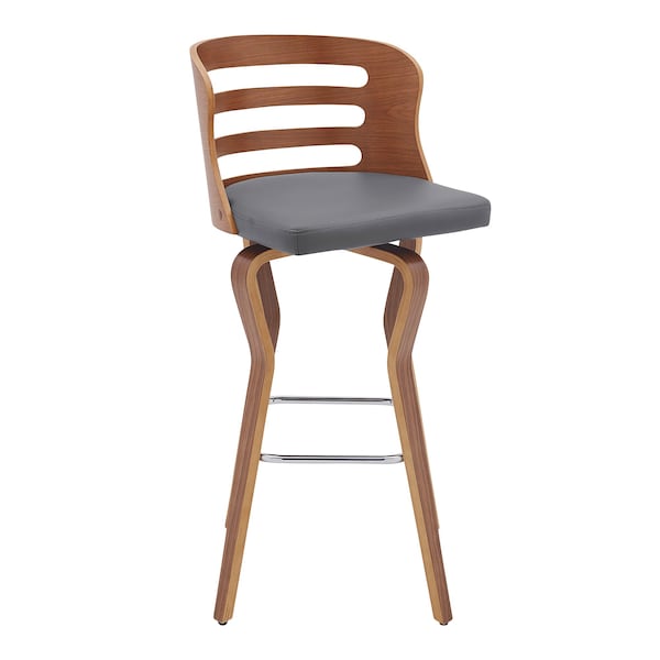 Armen Living Verne 30" Swivel Gray Faux Leather and Walnut Wood Bar Stool LCVRBAWAGR30 - main